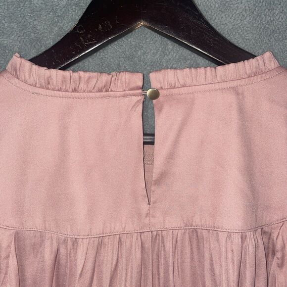 LOFT Plus Womens Top 22 Pink Blouse Ruffle Neck Career Office Flowy Semi Sheer - Picture 7 of 7